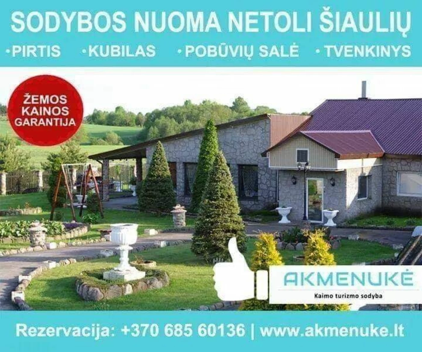 Sodybos nuoma tarp Šiaulių ir Kelmės - "Akmenukė"